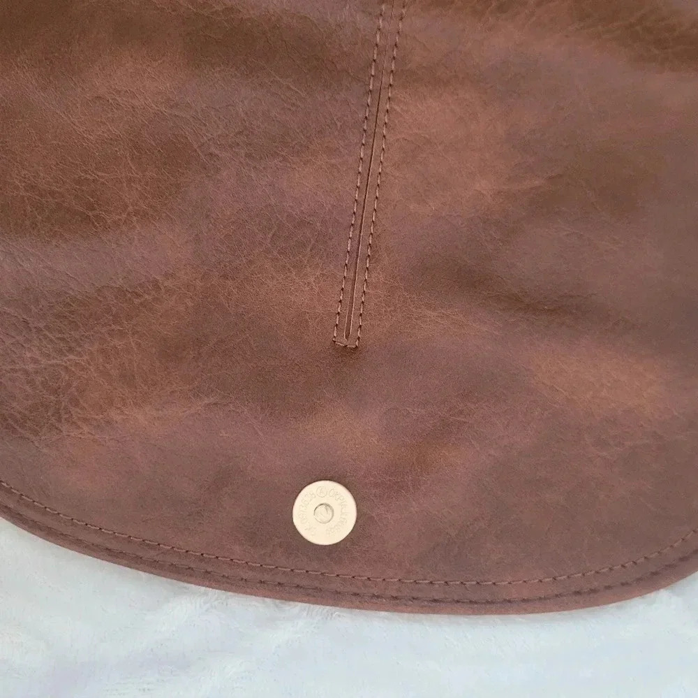 Cognac brown large Hobo studded flap rustic western cowgirl crossbody purse bag - Picture 6 of 14